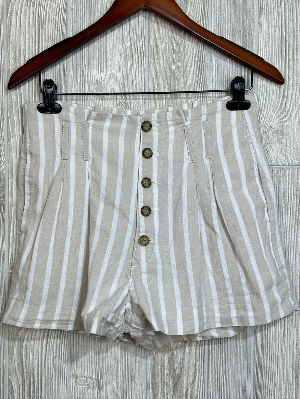 Abercrombie & Fitch High Waist Beige White Linen Cotton Shorts Size M